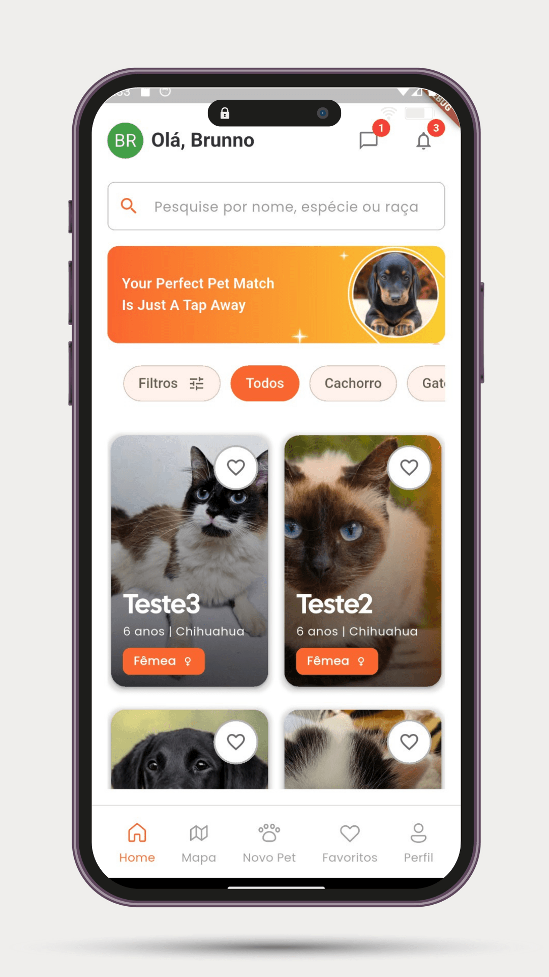 App mockup em um smartphone